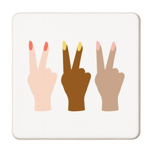 United Diversity Girl Power Peace Signs with Nail Polish - personalised beer coaster by Toni Scott
