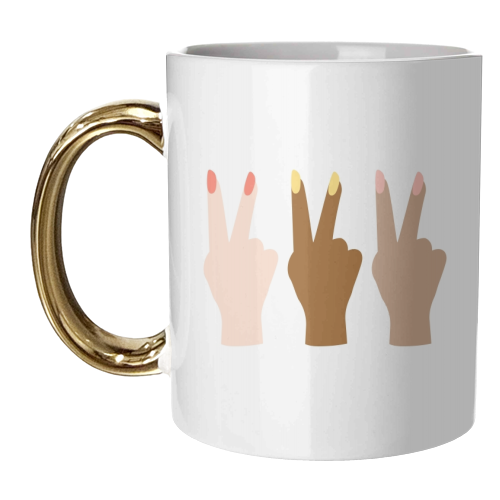 United Diversity Girl Power Peace Signs with Nail Polish - unique mug by Toni Scott