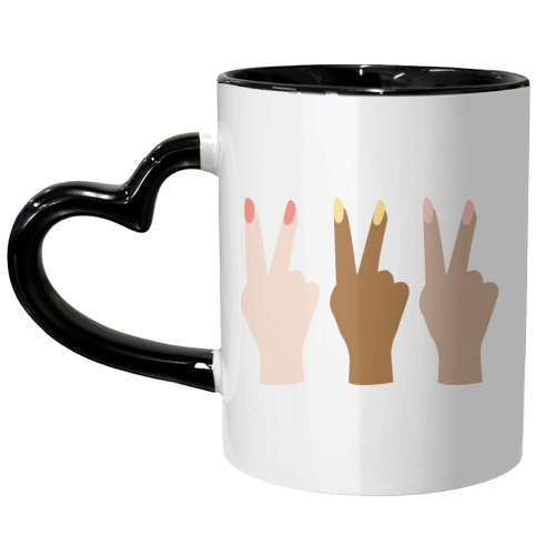 United Diversity Girl Power Peace Signs with Nail Polish - unique mug by Toni Scott