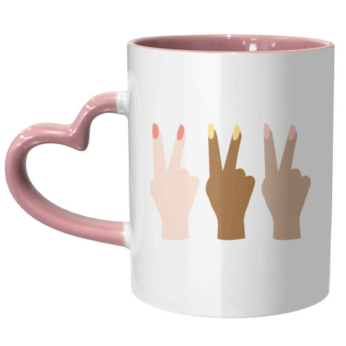 United Diversity Girl Power Peace Signs with Nail Polish - unique mug by Toni Scott