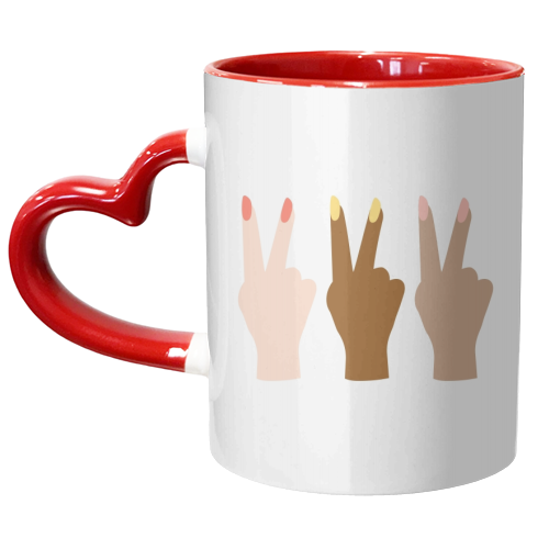 United Diversity Girl Power Peace Signs with Nail Polish - unique mug by Toni Scott