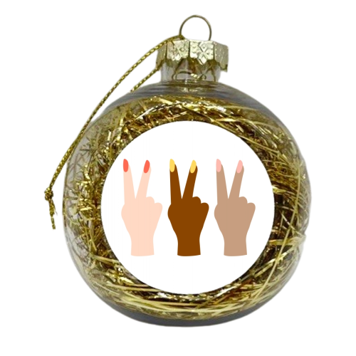 United Diversity Girl Power Peace Signs with Nail Polish - xmas bauble by Toni Scott