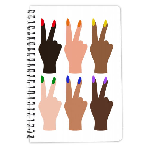United Diversity Peace Signs Rainbow Nails - personalised A4, A5, A6 notebook by Toni Scott