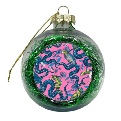 Up In The Trees - Snakes, Iguanas, Monkeys, Parrots - xmas bauble by Wallace Elizabeth