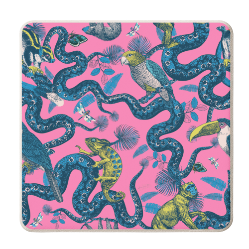 Up In The Trees - Snakes, Iguanas, Monkeys, Parrots - personalised beer coaster by Wallace Elizabeth
