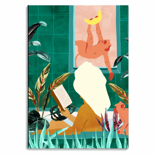Urban Jungle Bath | Tropical Modern Bohemian Woman Bathtub | Pet Monkey Wild Animals Moon Watercolor - personalised A4, A5, A6 notebook by Uma Prabhakar Gokhale