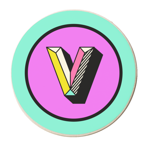V - Bright and Bold Initial Design - personalised beer coaster by AbiGoLucky