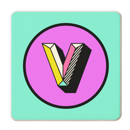V - Bright and Bold Initial Design - personalised beer coaster by AbiGoLucky