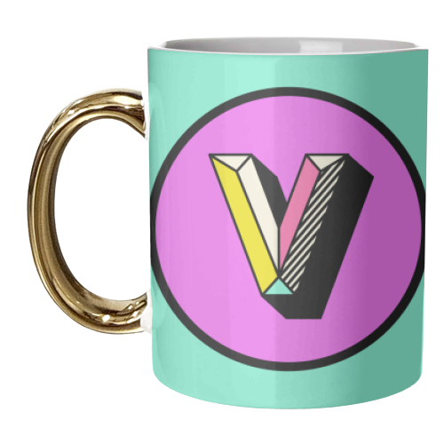 V - Bright and Bold Initial Design - unique mug by AbiGoLucky