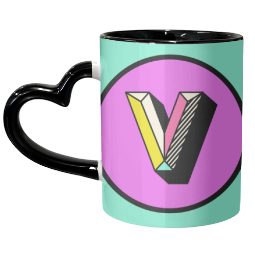 V - Bright and Bold Initial Design - unique mug by AbiGoLucky