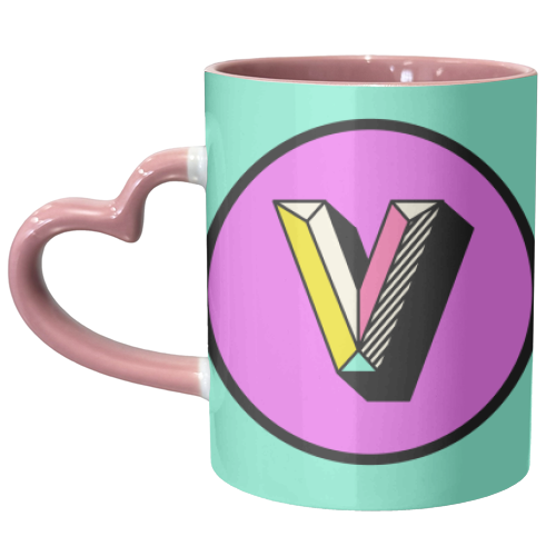 V - Bright and Bold Initial Design - unique mug by AbiGoLucky
