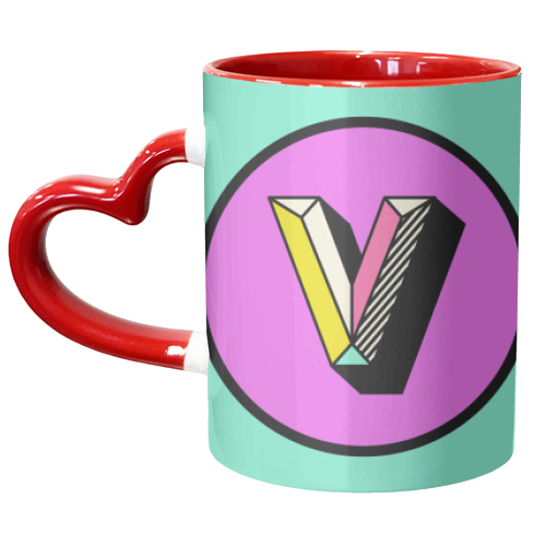 V - Bright and Bold Initial Design - unique mug by AbiGoLucky