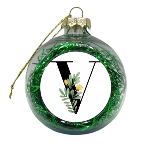 V Floral Letter Initial - xmas bauble by Toni Scott