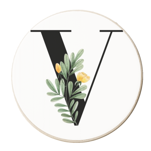 V Floral Letter Initial - personalised beer coaster by Toni Scott