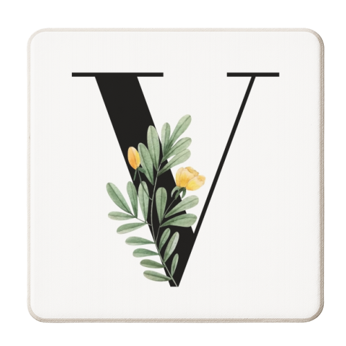 V Floral Letter Initial - personalised beer coaster by Toni Scott