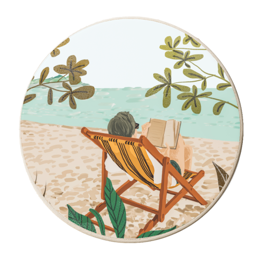 Vacay Book Club, Beach Tropical Ocean Travel Reading Illustration, Pastel Sea Vacation Holiday - personalised beer coaster by Uma Prabhakar Gokhale