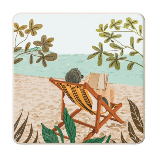 Vacay Book Club, Beach Tropical Ocean Travel Reading Illustration, Pastel Sea Vacation Holiday - personalised beer coaster by Uma Prabhakar Gokhale