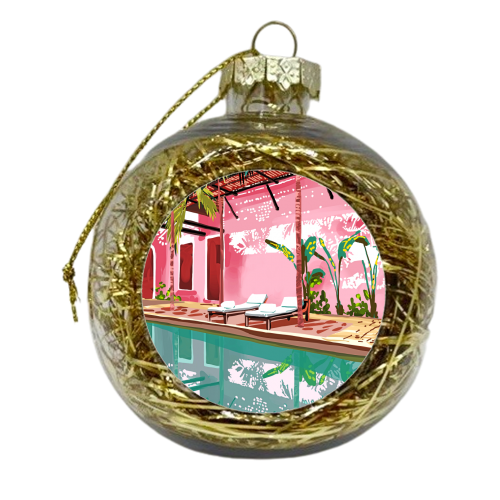 Vacay Villa | Blush Pink Summer Architecture | Tropical Travel Building | Palm Bohemian Resort - xmas bauble by Uma Prabhakar Gokhale