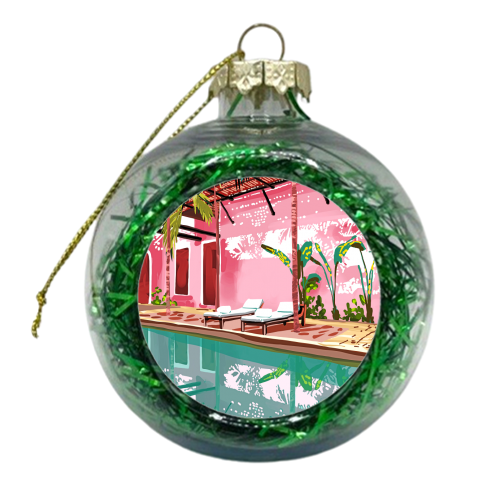 Vacay Villa | Blush Pink Summer Architecture | Tropical Travel Building | Palm Bohemian Resort - xmas bauble by Uma Prabhakar Gokhale