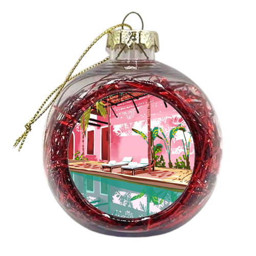 Vacay Villa | Blush Pink Summer Architecture | Tropical Travel Building | Palm Bohemian Resort - xmas bauble by Uma Prabhakar Gokhale