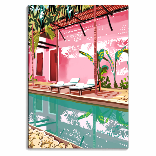 Vacay Villa | Blush Pink Summer Architecture | Tropical Travel Building | Palm Bohemian Resort - personalised A4, A5, A6 notebook by Uma Prabhakar Gokhale