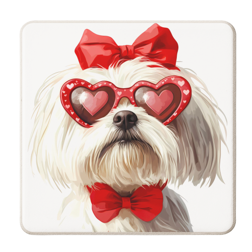 Valentine coquette maltese dog - personalised beer coaster by haris kavalla