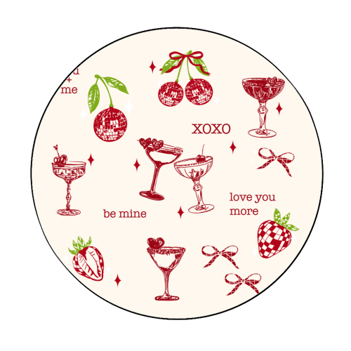 Valentines Coquette Cherry Disco Cocktail Illustration - Circle Sticker by EZbie