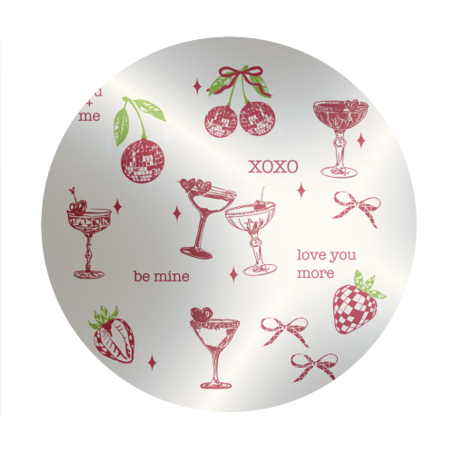 Valentines Coquette Cherry Disco Cocktail Illustration - Circle Sticker by EZbie