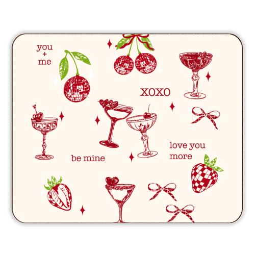 Valentines Coquette Cherry Disco Cocktail Illustration - designer placemat by EZbie