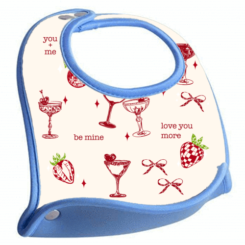 Valentines Coquette Cherry Disco Cocktail Illustration - feeding bib by EZbie