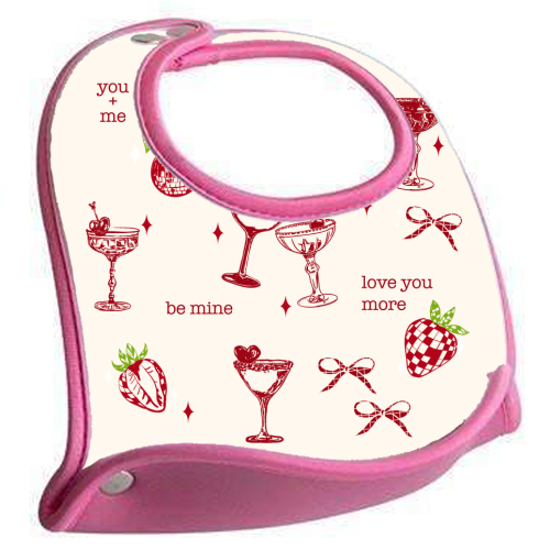 Valentines Coquette Cherry Disco Cocktail Illustration - feeding bib by EZbie
