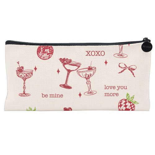 Valentines Coquette Cherry Disco Cocktail Illustration - flat pencil case by EZbie