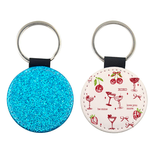 Valentines Coquette Cherry Disco Cocktail Illustration - keyring by EZbie