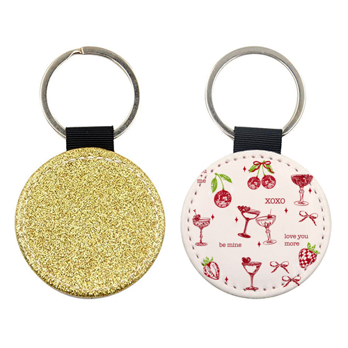 Valentines Coquette Cherry Disco Cocktail Illustration - keyring by EZbie