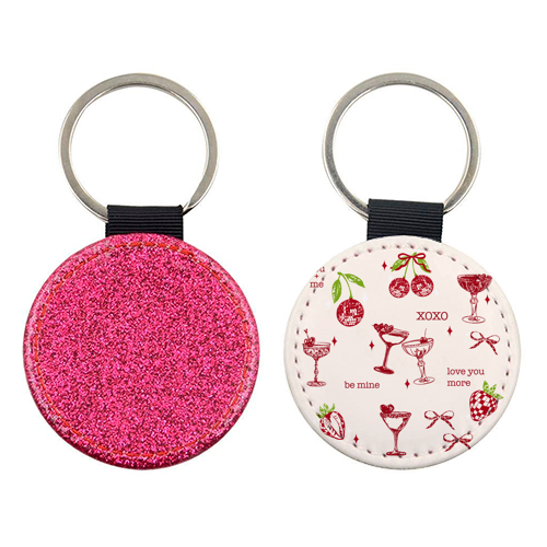 Valentines Coquette Cherry Disco Cocktail Illustration - keyring by EZbie