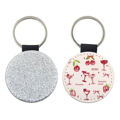 Valentines Coquette Cherry Disco Cocktail Illustration - keyring by EZbie