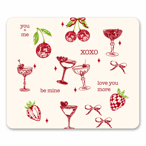 Valentines Coquette Cherry Disco Cocktail Illustration - mouse mat by EZbie