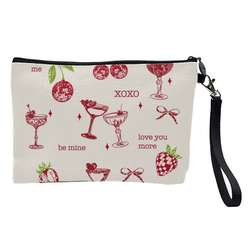 Valentines Coquette Cherry Disco Cocktail Illustration - pretty makeup bag by EZbie