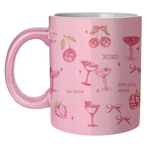 Valentines Coquette Cherry Disco Cocktail Illustration - unique mug by EZbie