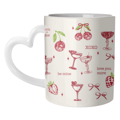 Valentines Coquette Cherry Disco Cocktail Illustration - unique mug by EZbie