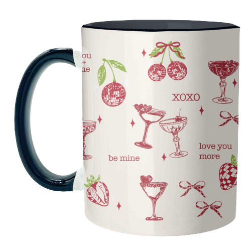 Valentines Coquette Cherry Disco Cocktail Illustration - unique mug by EZbie