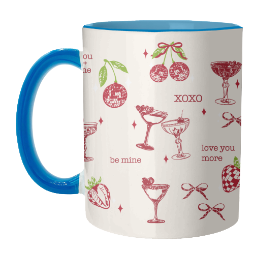 Valentines Coquette Cherry Disco Cocktail Illustration - unique mug by EZbie