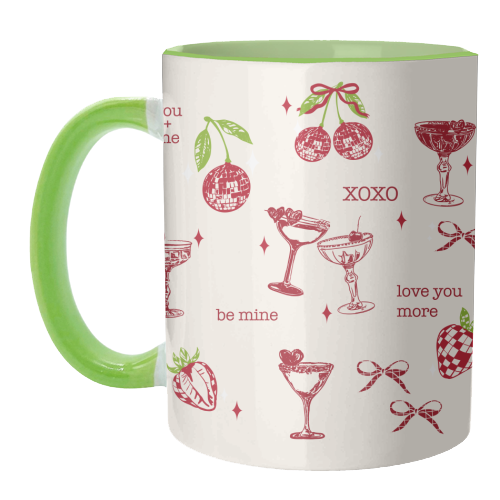 Valentines Coquette Cherry Disco Cocktail Illustration - unique mug by EZbie