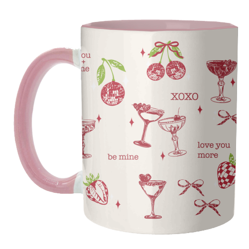 Valentines Coquette Cherry Disco Cocktail Illustration - unique mug by EZbie
