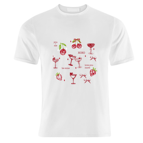 Valentines Coquette Cherry Disco Cocktail Illustration - unique t shirt by EZbie