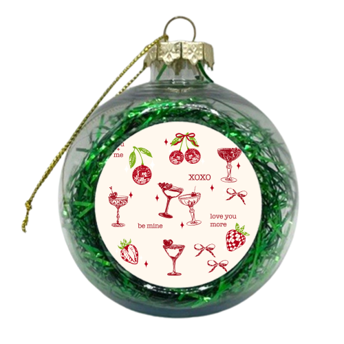 Valentines Coquette Cherry Disco Cocktail Illustration - xmas bauble by EZbie