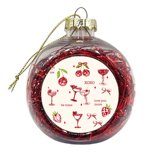 Valentines Coquette Cherry Disco Cocktail Illustration - xmas bauble by EZbie