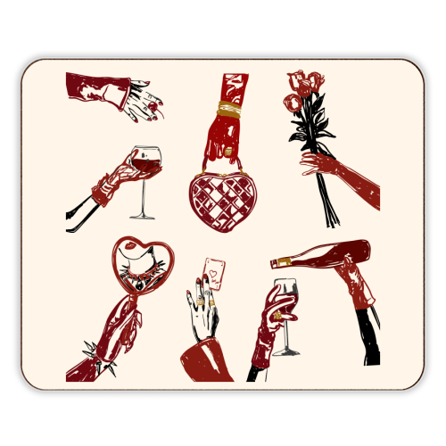 Valentine's Illustration: Hand with Roses, Champagne & Bag - designer placemat by EZbie