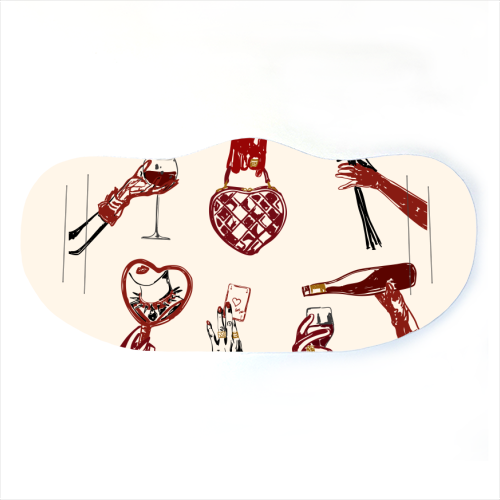 Valentine's Illustration: Hand with Roses, Champagne & Bag - face cover mask by EZbie