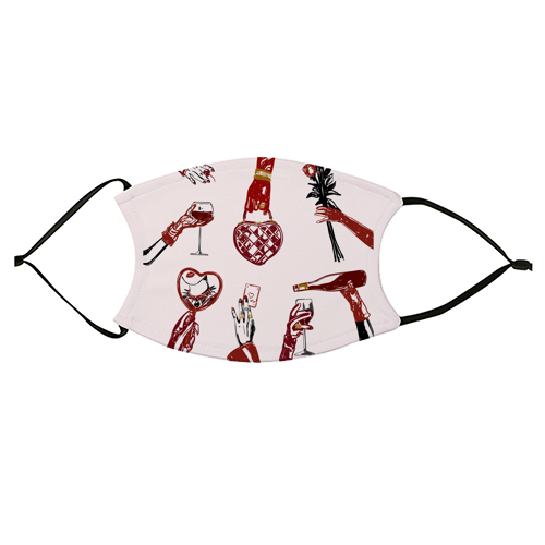 Valentine's Illustration: Hand with Roses, Champagne & Bag - face cover mask by EZbie